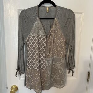Anthropologie Gray and Cream Patchwork Blouse